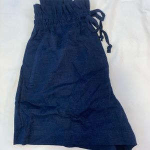 high waisted “paper bag” styled navy blue shorts